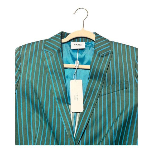 NWT Akris Punto Striped Blazer Womens 12 Palmleaf Green office designer - Picture 3 of 9